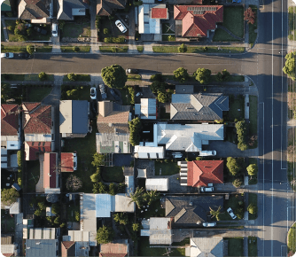 Aerial view of family residences