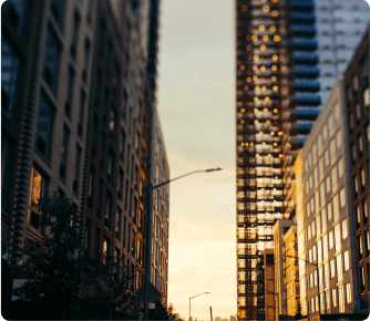 Sunset reflecting on the side of buildings